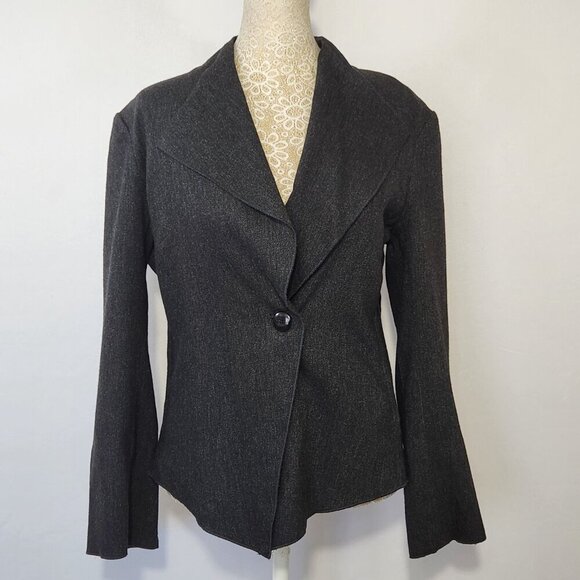 J Jill Women's Size 8P Black Unstructured Wool Blend Asymmetrical Jacket Blazer - Picture 1 of 15